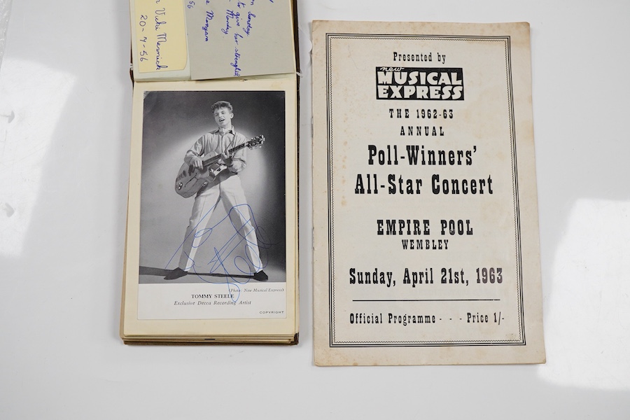 Beatles interest; a 1963 New Musical Express concert programme from the ‘Poll-Winners’ All-Star Concert, Empire Pool, Wembley on Sunday 21 April 1963, together with an autograph album containing various autographs of the